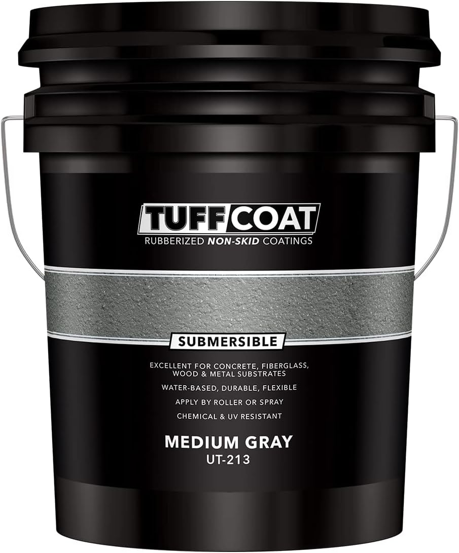 Tuff Coat UT-213 Medium Gray - 5 Gallon: Submersible, Water-Based, Rubberized Non-Skid Coating