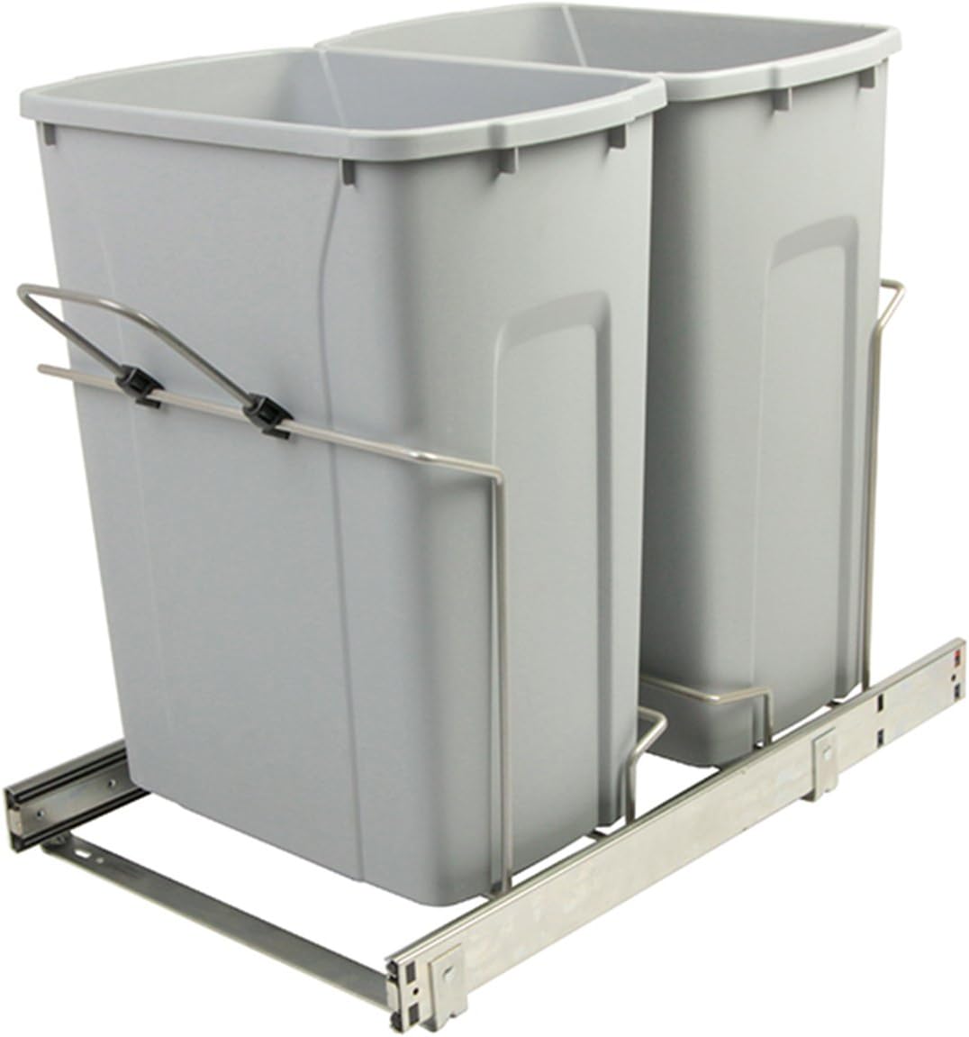 Knape & Vogt SCB15-2-35PT 14.375 inch x 22 inch x 18.75 inch 35 Qt. in-Cabinet Double Soft-Close Bottom-Mount Pull-Out Trash Can, Platinum