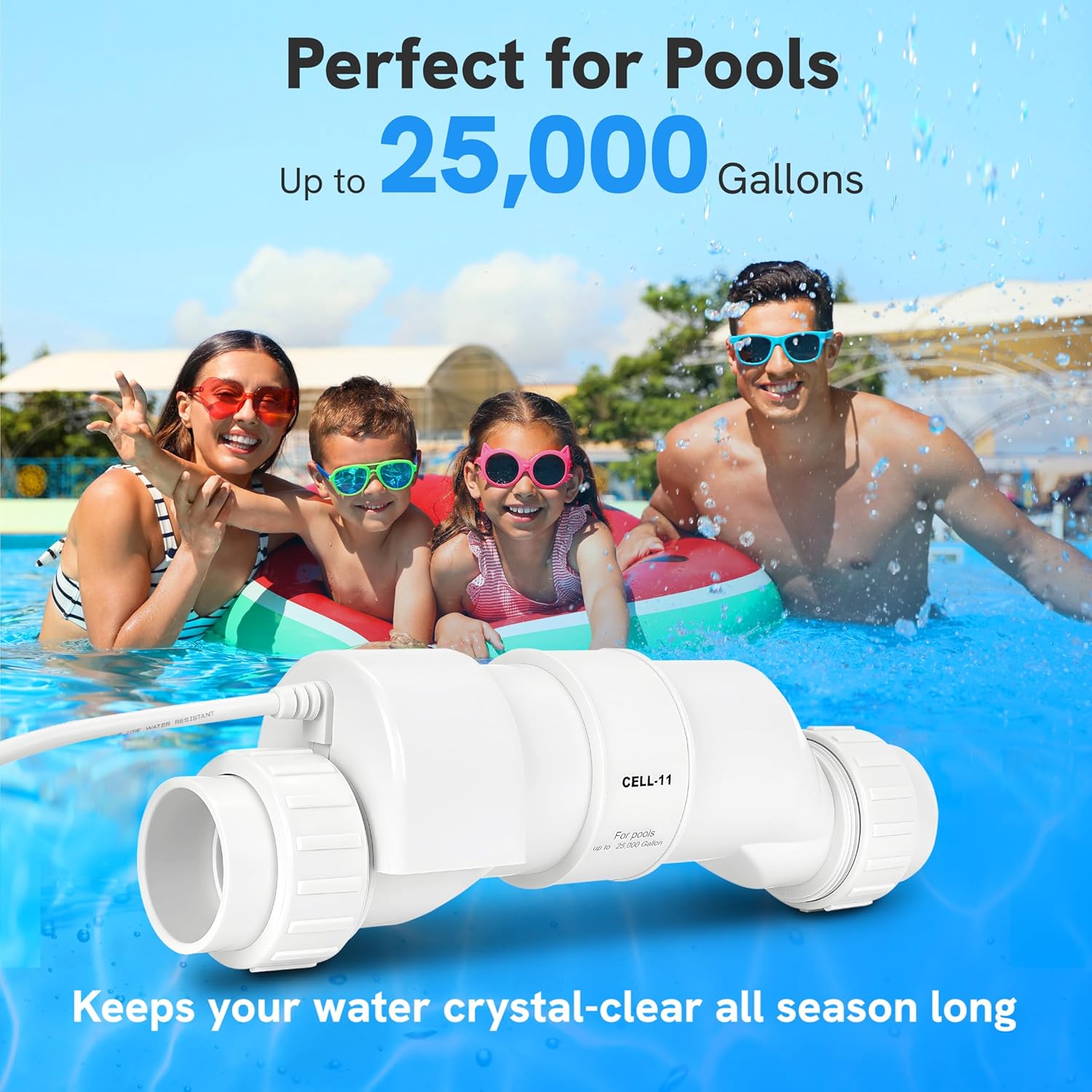 Ecoraiser Model Cell 11, Compatible with Hayward Turbo Cell T-Cell 9 Replacement Salt Cell for Pools Up to 25,000 Gallons, with Cleaning Stand