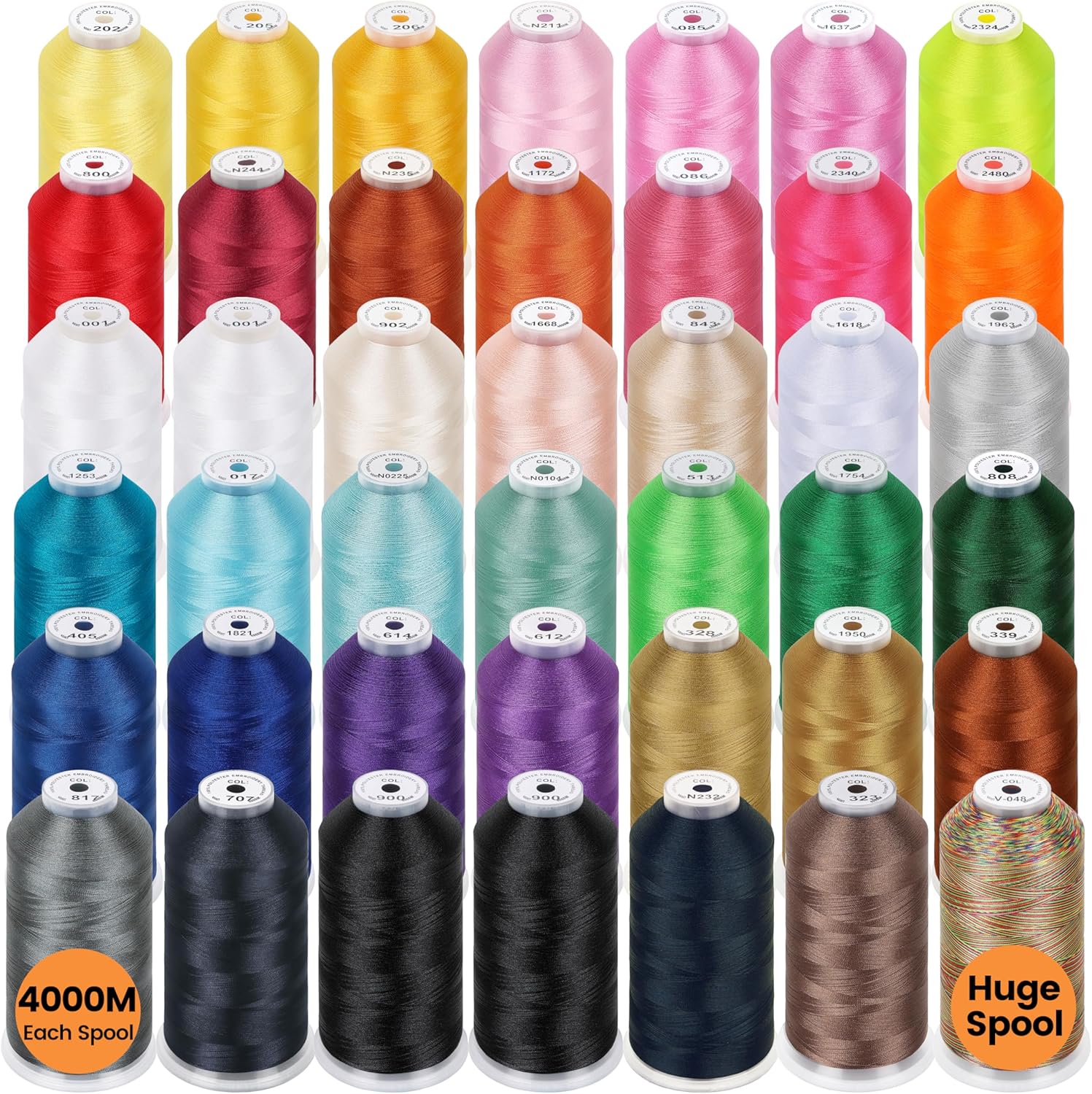 New brothreads – 42 Spools of Huge Spool 4000M(4400Y) Polyester Embroidery Machine Thread for Commercial and Domestic Embroidery Machines