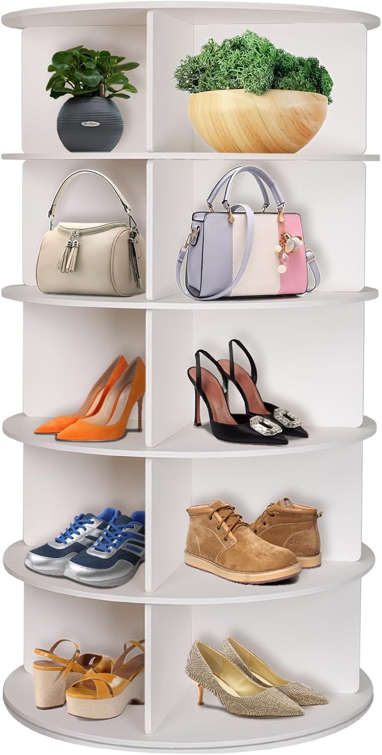 5 Tier Rotating Shoe Rack Tower, 360° Revolving Shoe Organizer, Free Standing Spinning Shoe Rack, Lazy Susan Rotate Shoes Display for Entryway, Fits 20 Pairs of Shoes