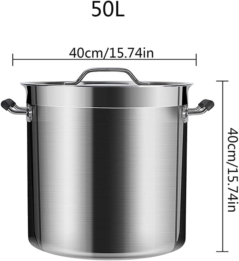 Stockpots Stockpots, Large 304 Stainless Steel Prep N Cook Stock Pot, Soup Pot with Lid, Fast Heat Conduction, Suitable for Various Heat Sources(50 litres)