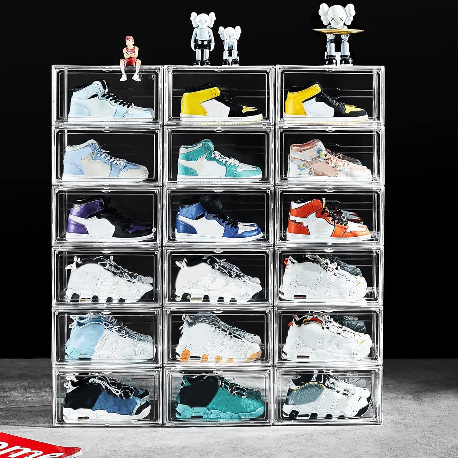 12 Pack Shoe Boxes, Clear Acrylic Stackable Plastic Sneaker Box Container, Magnetic Drop & Side Open Shoe Organizer Case Container With Lids Fits Up to Size 14 (Crystal Clear)