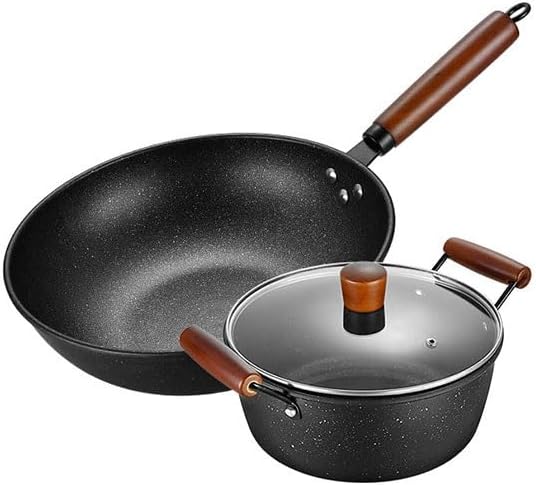 Easy to clean Medical Stone Bottom Non Stick Wok Soup Pan Pot Set Compatible with Induction Cookers Kitchen