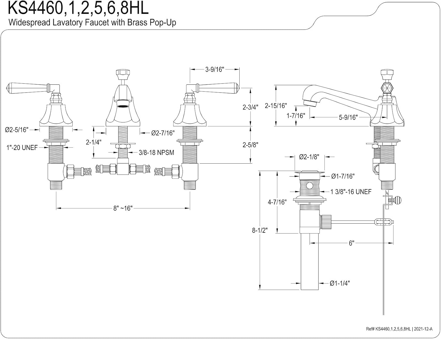 Kingston Brass KS4468HL Metropolitan 8-Inch Widespread Lavatory Faucet, Brushed Nickel