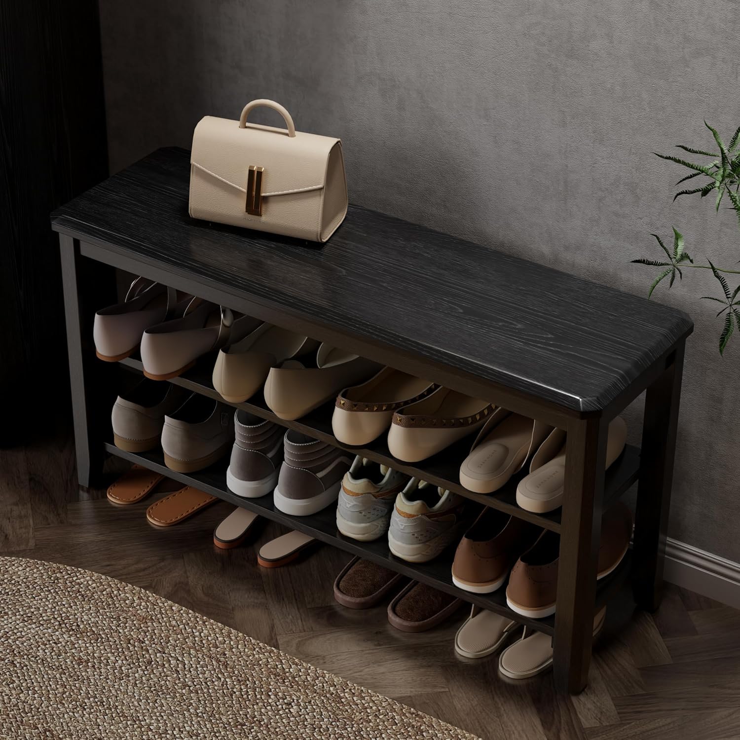 Wood Shoe Rack Bench for Entryway, 2 Tier Shoe Rack for Front Door Entrance, Shoe Bench with Shoe Storage for Entryway, Bedroom, 39.4