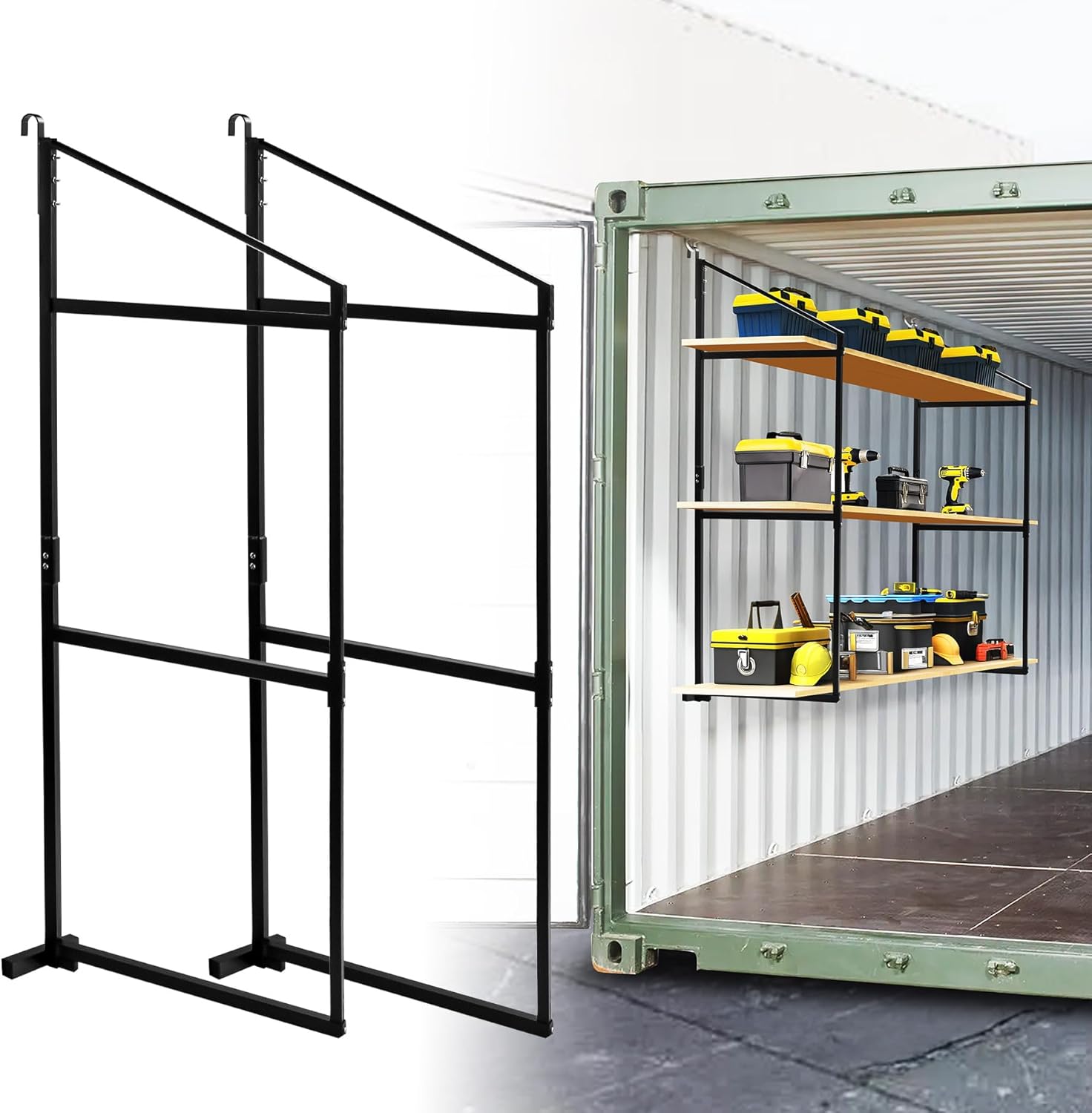 4 Pack Shipping Container Shelving Shelf Capacity up to 1100 lbs, 3 Tiers Shipping Container Hanging Bracket Shelf Rack Shipping Container Accessories for Cargo Storage