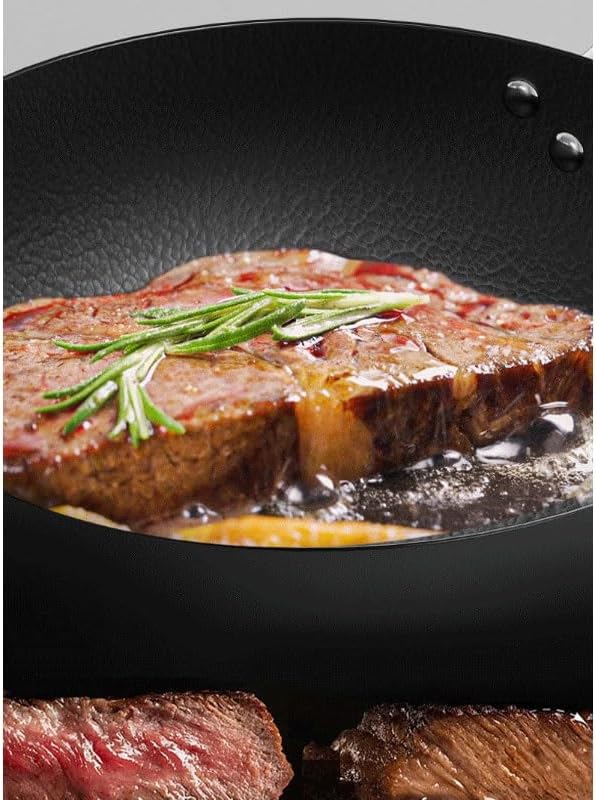 The Hybrid Non-Stick Wok Deepen Iron Frying Pan Non-stick Cooking Wok Household Uncoated Induction Cooker Family kitchen(24cm)