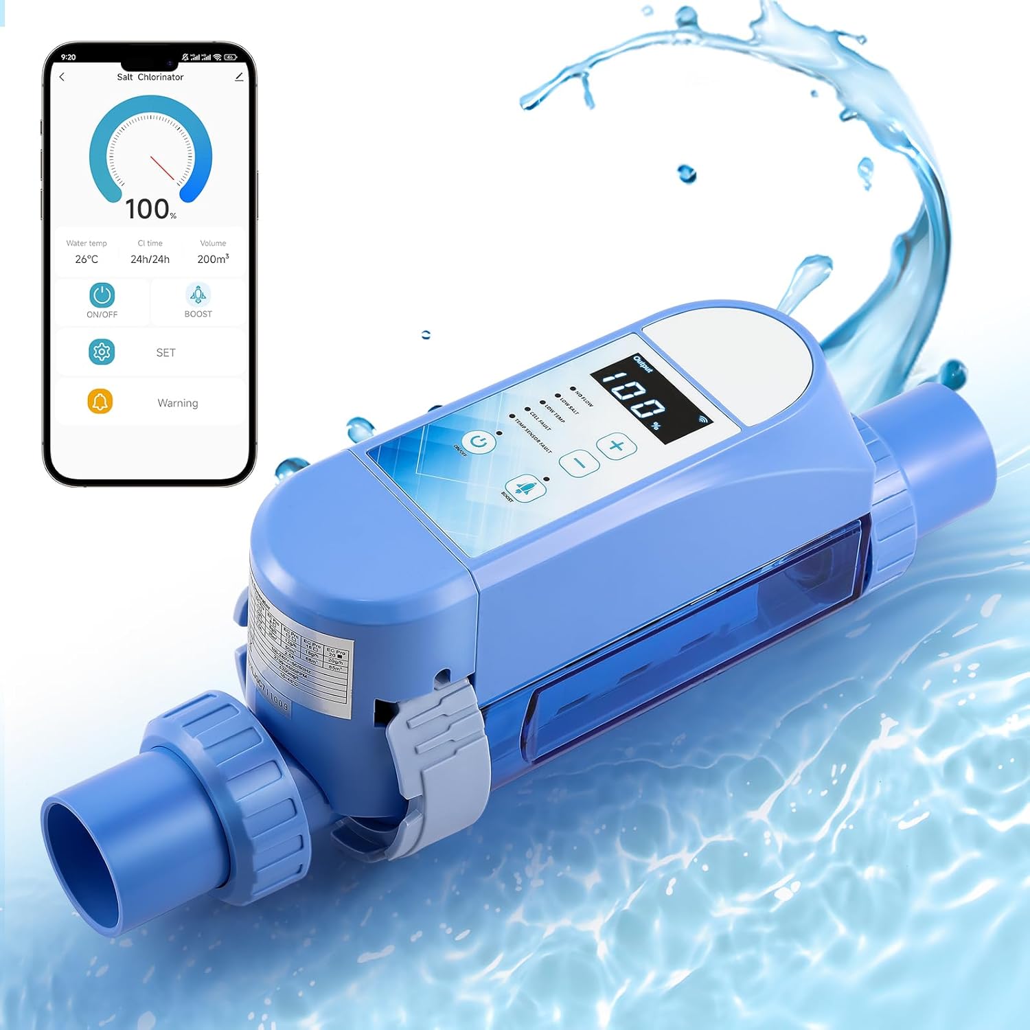 Bonvoisin Salt Water Pool Chlorinator System Salt Chlorine Generator for Inground Pools Saltwater Pool System with Titanium Cell, LED Control Panel, Self-Cleaning Function Up to 22,400 Gallons Pool