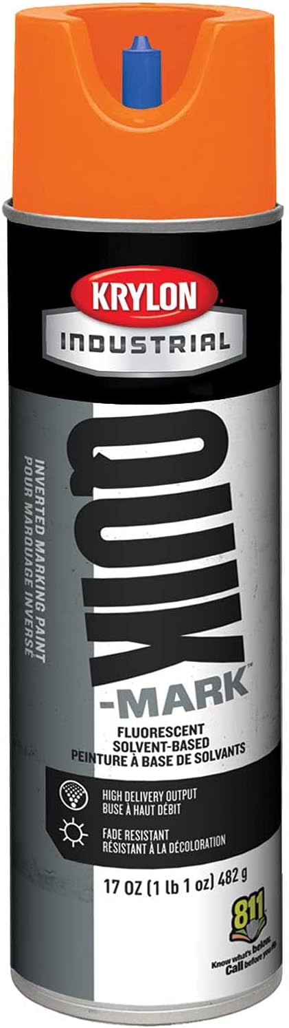 Krylon Industrial Quik-Mark Sb Inverted Marking Paint Fluorescent Orange, Lot of 12