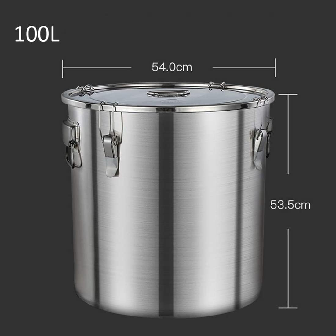 Stockpots 304 Food Grade Stainless Steel Sealed Barrel, 360 ° Inverted Leak-Proof, Thickened Large Capacity, Liquid Wine Storage Barrel Rice Barrel(54cm*53.5cm(100L)