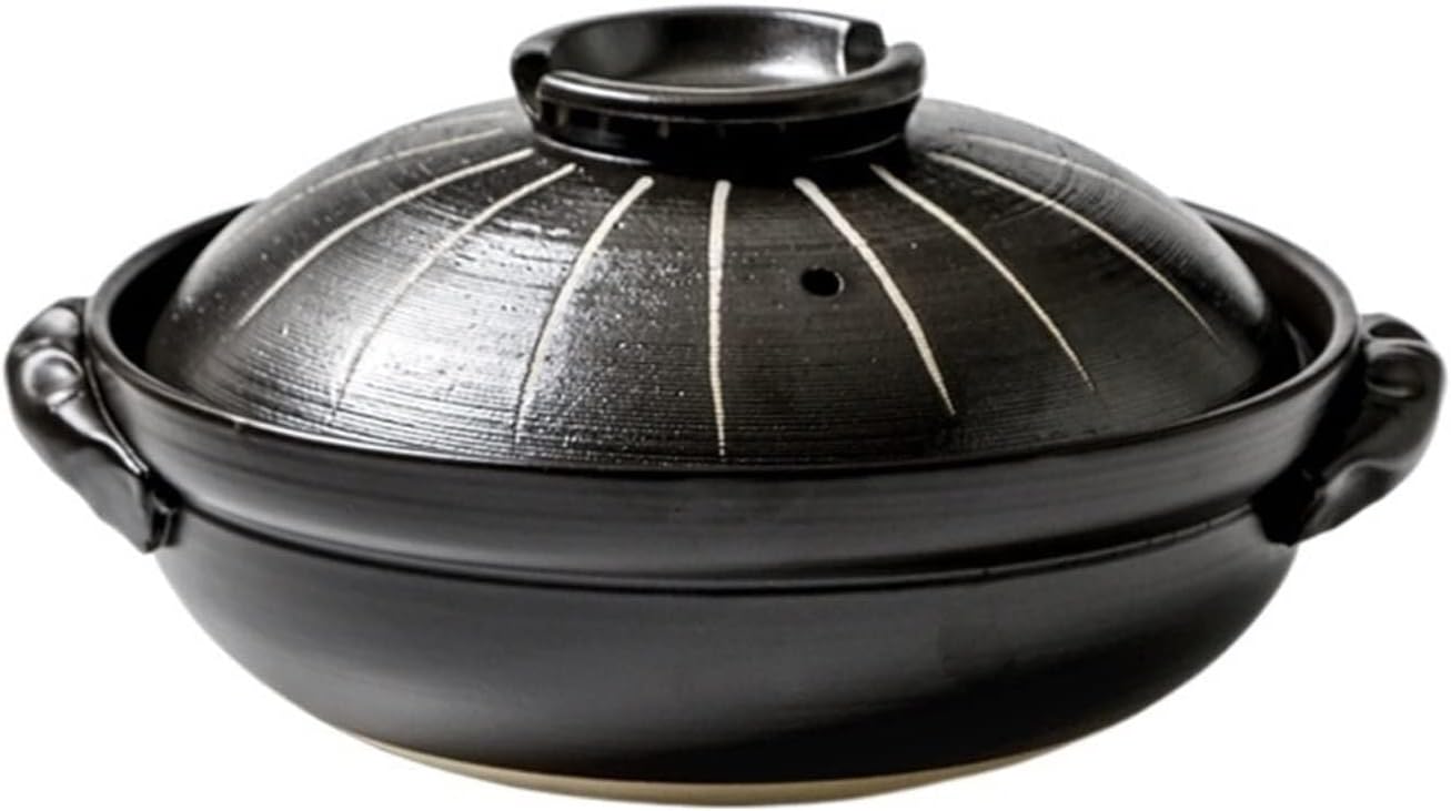 Ceramic Stock Pot with Lid, Heat Resistant Black Casserole, Family Restaurant Kitchen Cooking Pot, Uncoated for Healthy Cooking