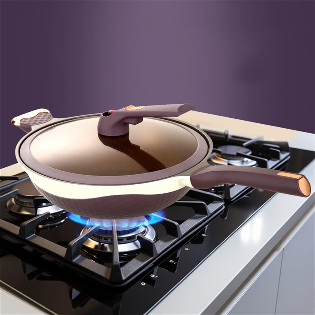 Home Micro Pressure Wok Non-stick Frying Pan Does Not Pick The Stove Fry with Steamer 32CM