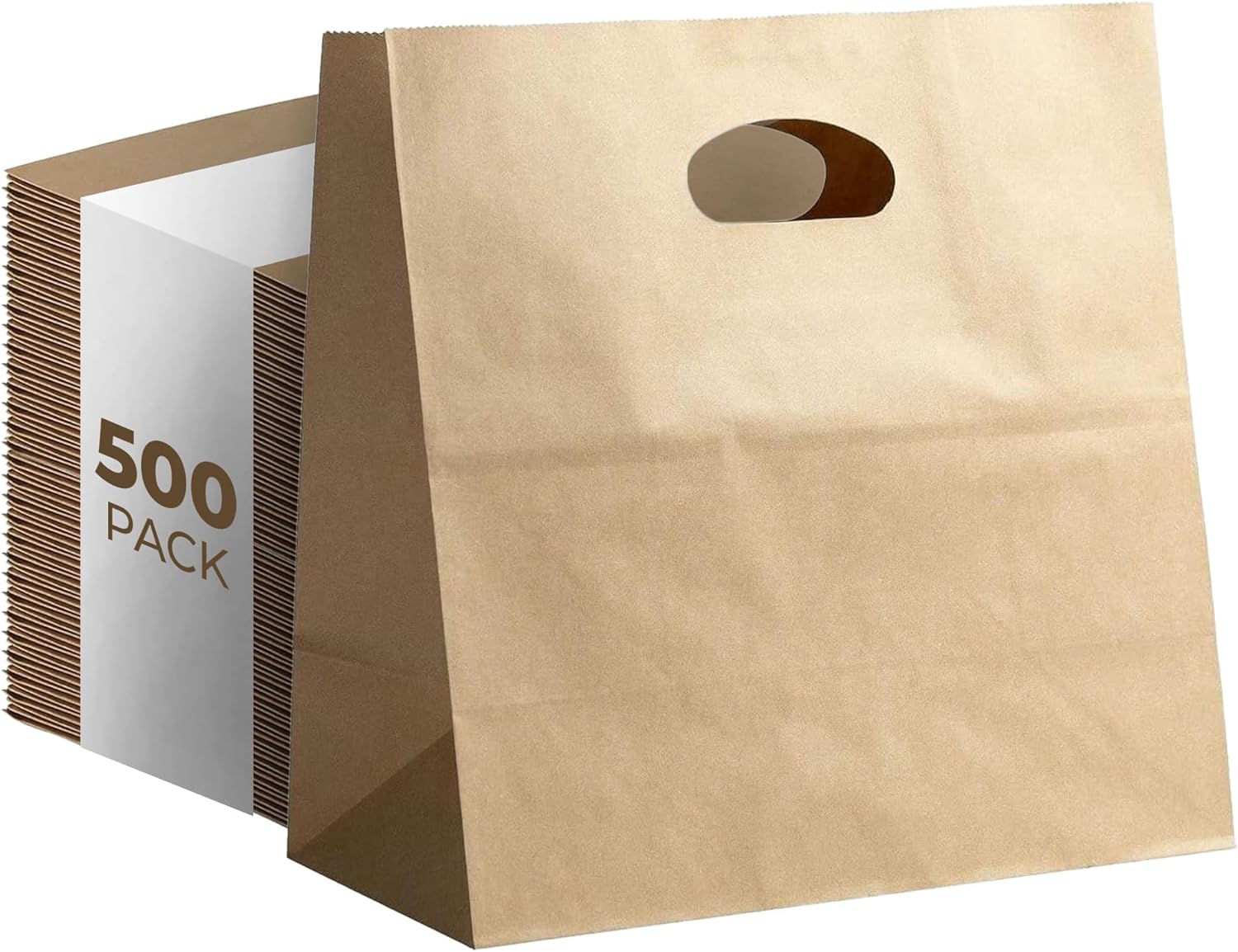 Natural Brown Kraft Paper Bags with Die Cut Handles - Recyclable Shopping Tote Bag for Retail, Gifts, Restaurant Takeout, Catering, Bakery, Small Business, Party Favors - 11