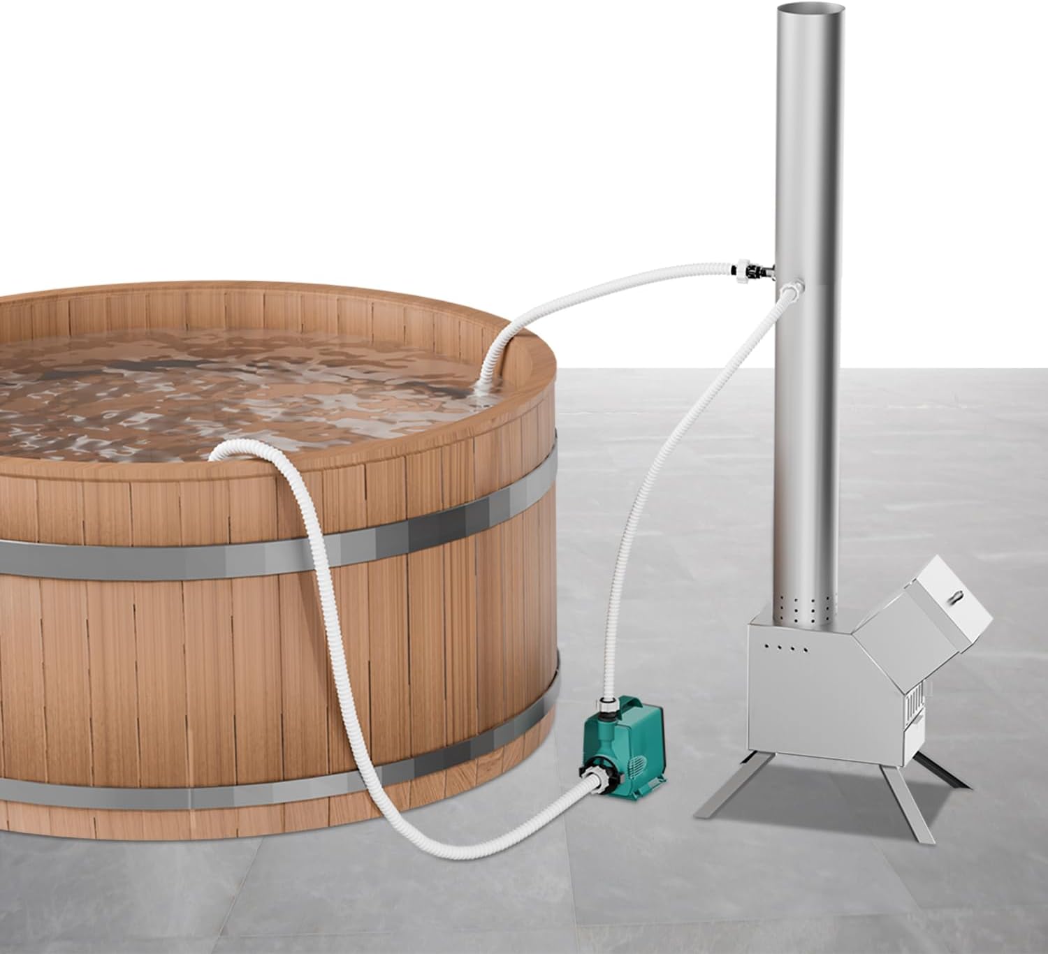 Outdoor Wood Fired Hot Tub Heater, Wood Burning Heater for Hot Tub, Titanium Coil Heat Exchanger Heating for Spas, Small Swimming Pools Heating Stove