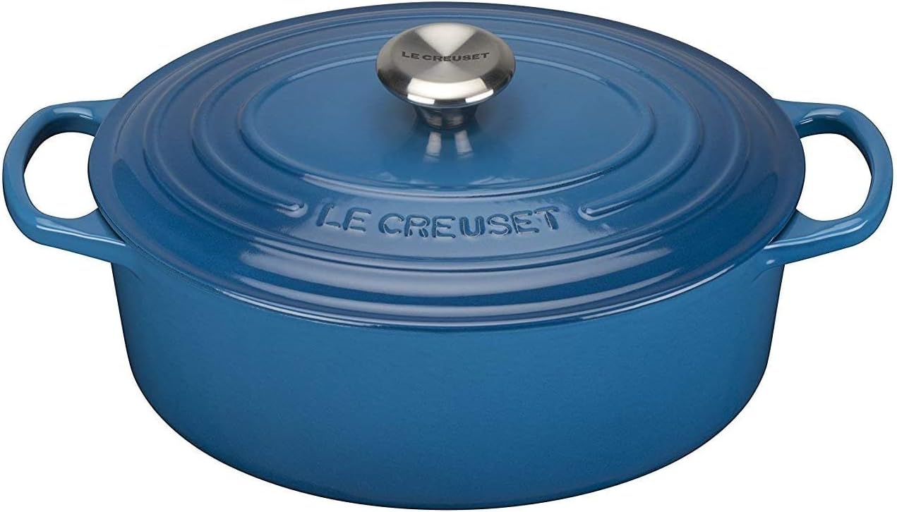 Le Creuset 9 1/2 Qt. Signature Oval French Oven w/Additional Engraved Personalized Stainless Steel Knob - Marseille
