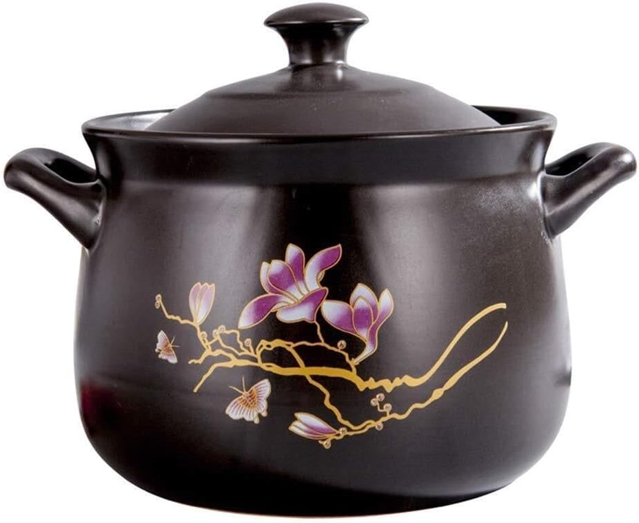 Handmade Ceramic Soup Pot With Lid, Non-Stick Clay Casserole, Healthy Earthen Pot For Stews, Suitable For Induction Cooker(5.3Quart)