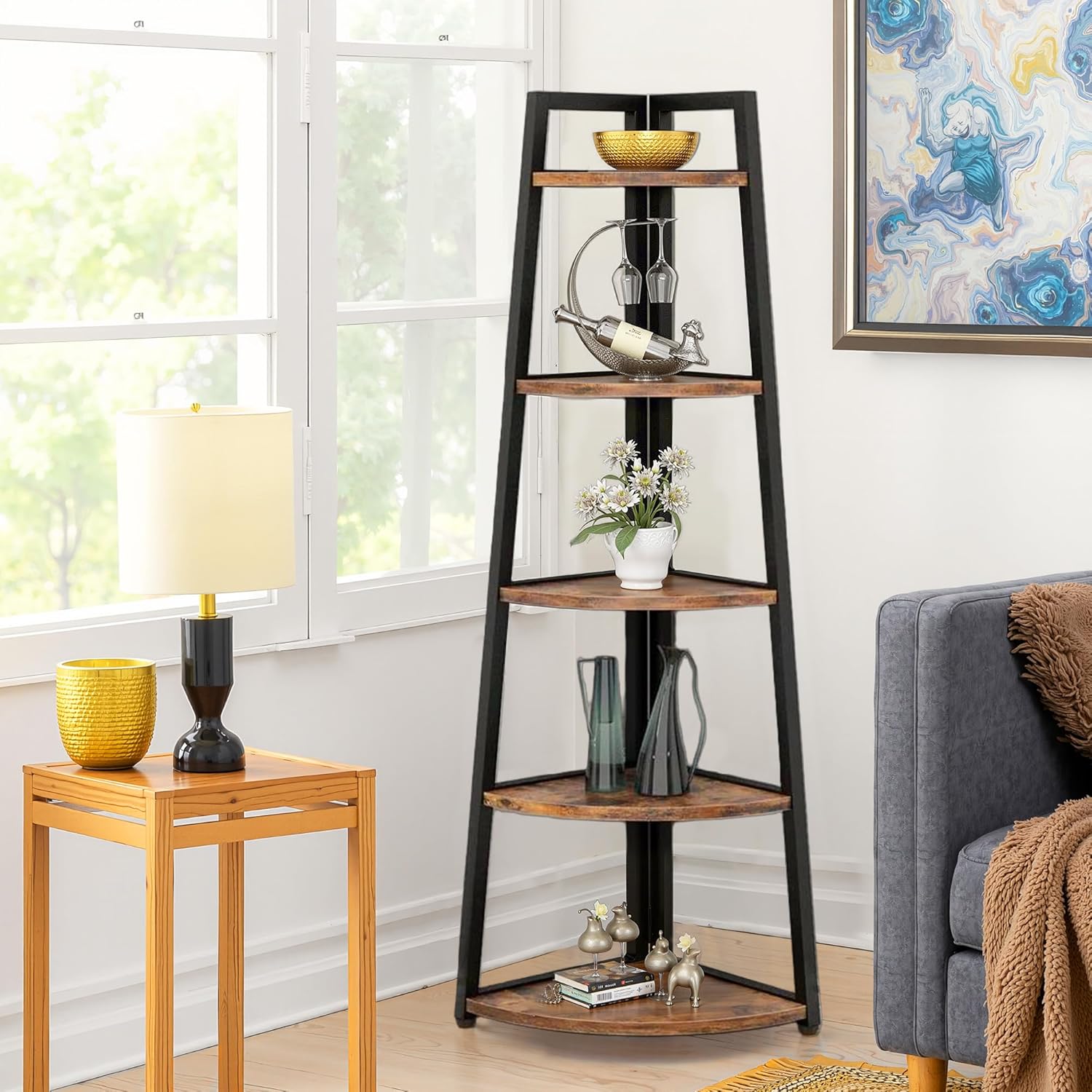 NicBex 5 Tier Tall Corner Shelf Stand Bookcase 70