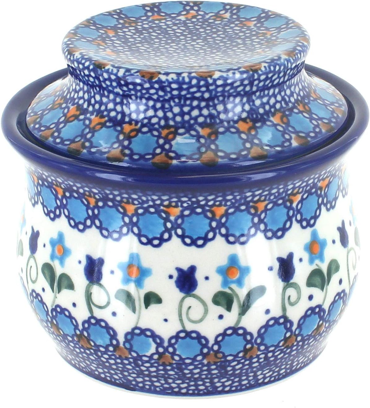 Blue Rose Polish Pottery - Blue Savannah French Butter Dish - Fits 1 Stick - Butter Dish for Countertop Organization and Storage
