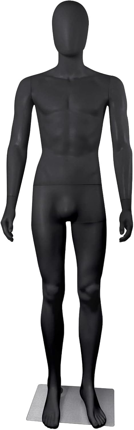 Full Body Male Mannequin Dress Form Manikin Body 73 Inches Adjustable Maniquins Dress Model Plastic Detachable Manequins Stand Metal Base Metal Connector, Black