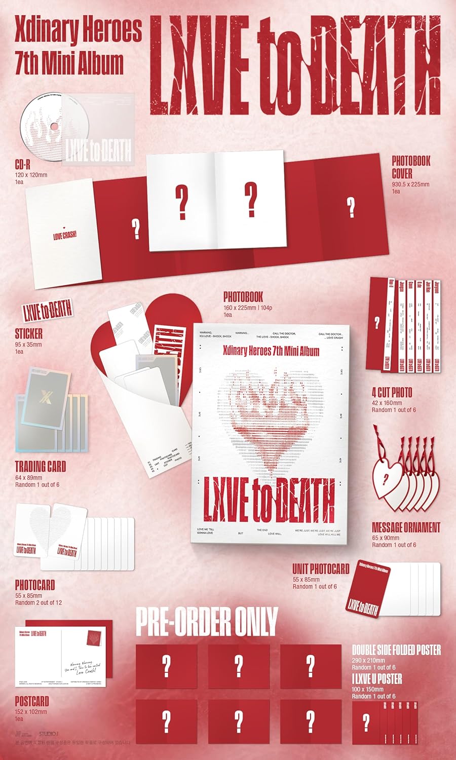 Xdinary Heroes LXVE to DEATH 7th Mini Album with Tracking Sealed XH (Full Set:Love Sick+The End+NEMO+Tin Case)