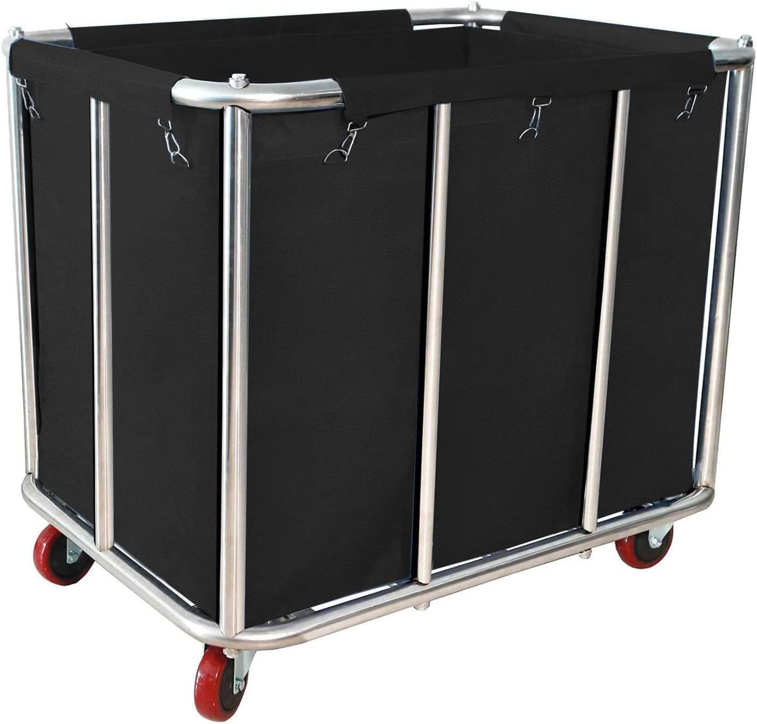 Laundry Cart Commercial Black,11.35 Bushel Large Industrial Rolling Laundry Hamper with 4 Inch Wheels,Household Heavy Duty Laundry Baskets with Stainless Steel Frame, 260 LBS Weight Capacity