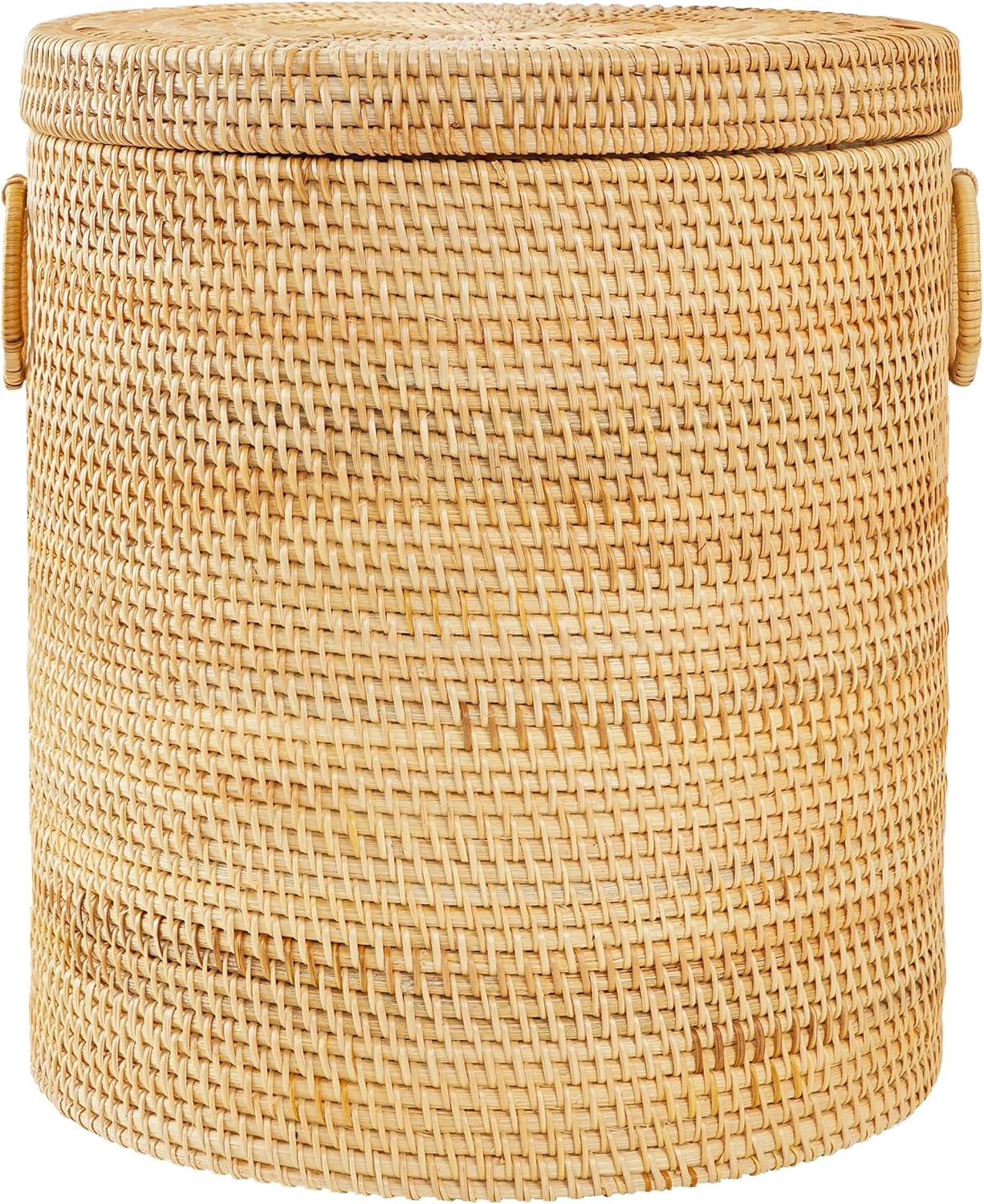 Rattan Laundry Hamper With Lid, Round Wicker Large Hampers For Laundry With Liner Bag and Handles for Organizing Clothes Kids Toys Books (15.7