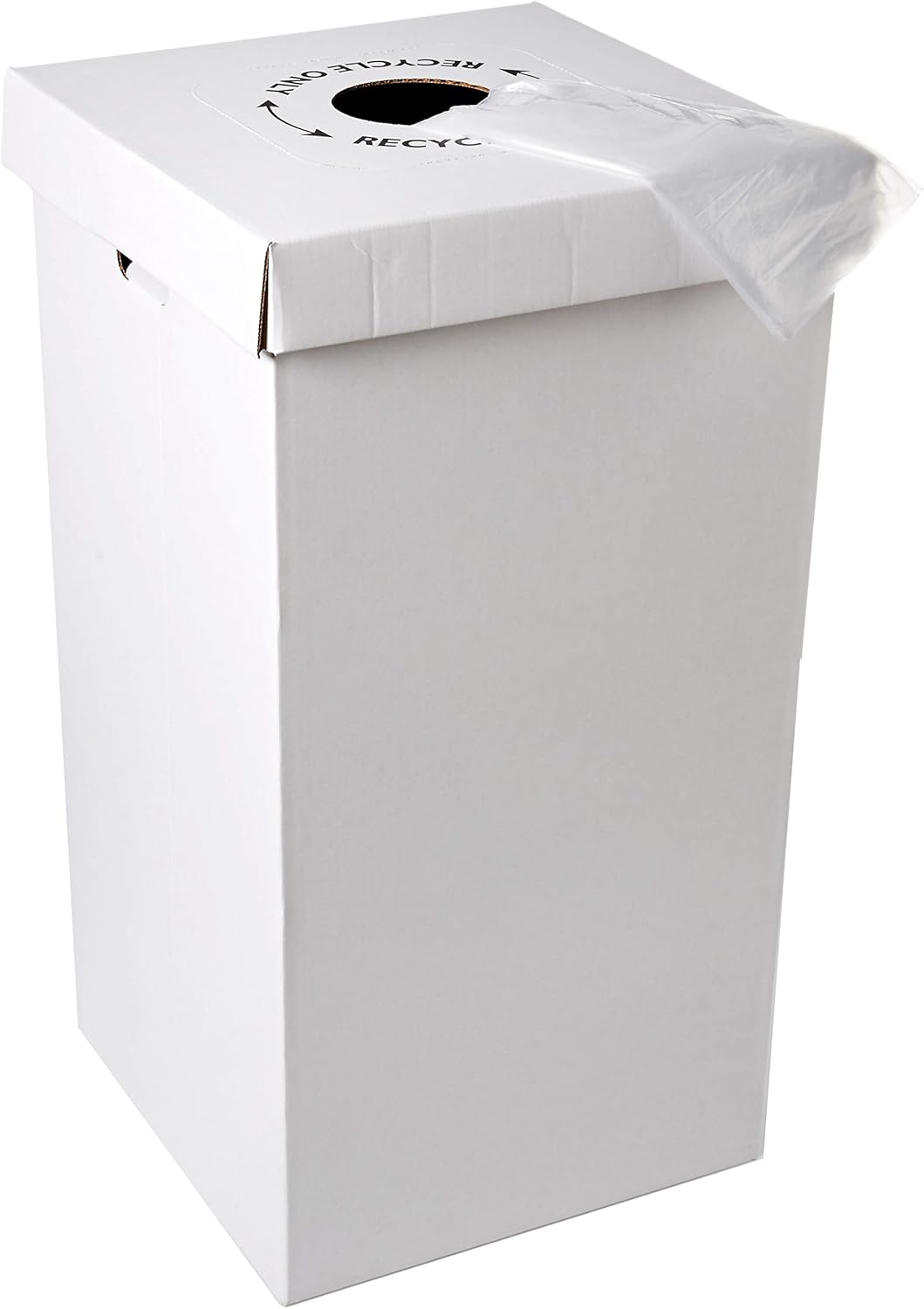 Disposable Cardboard Trash and Recycling Boxes: Bin + Lid + Trash Bag- White (Qty. 10 Sets)