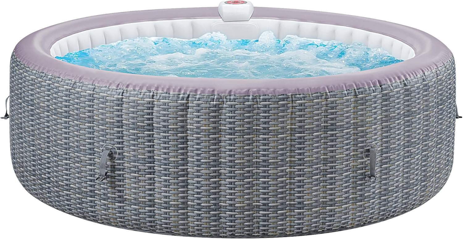 Seizeen 4-6 Person Inflatable Hot Tub, Portable Outdoor Spa Square Hot Tub with 130 Soothing Bubble Jets, Insulated Cover and 6 Filters, Max 104℉ Blow Up Hot Tubs for Home Backyard (Wood Grain)