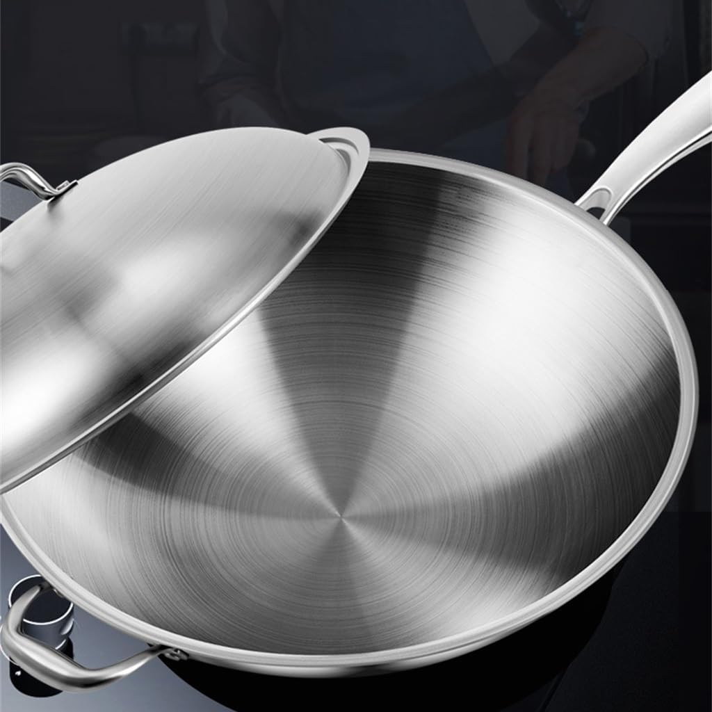 Stainless Steel Pan Without Coating Round Bottom Frying Gas Stove Flat Induction Cooker