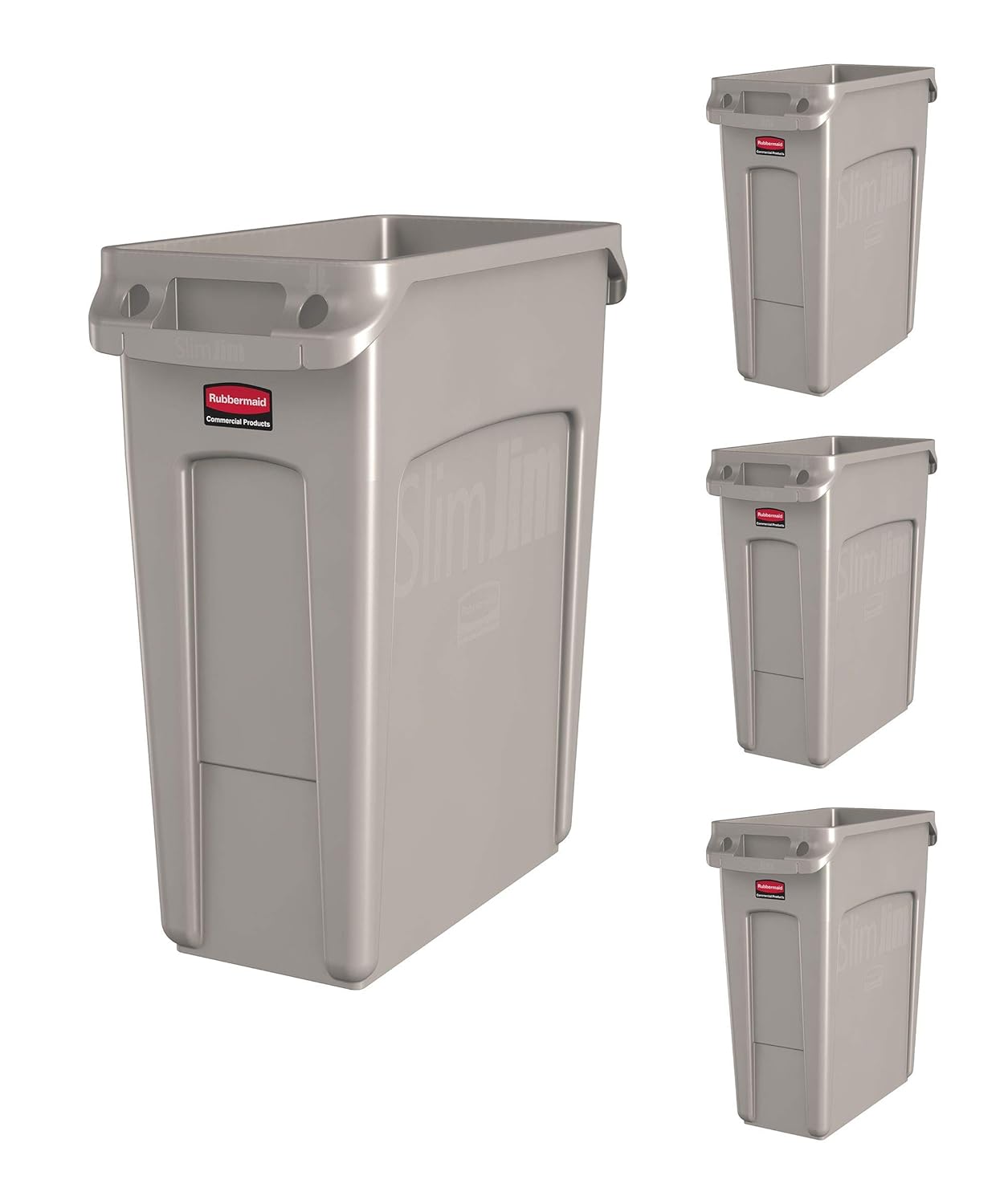 Rubbermaid Commercial Products Slim Jim Trash/Garbage Can with Venting Channels 16-Gallon Black for Kitchen/Office/Workspace Pack of 4