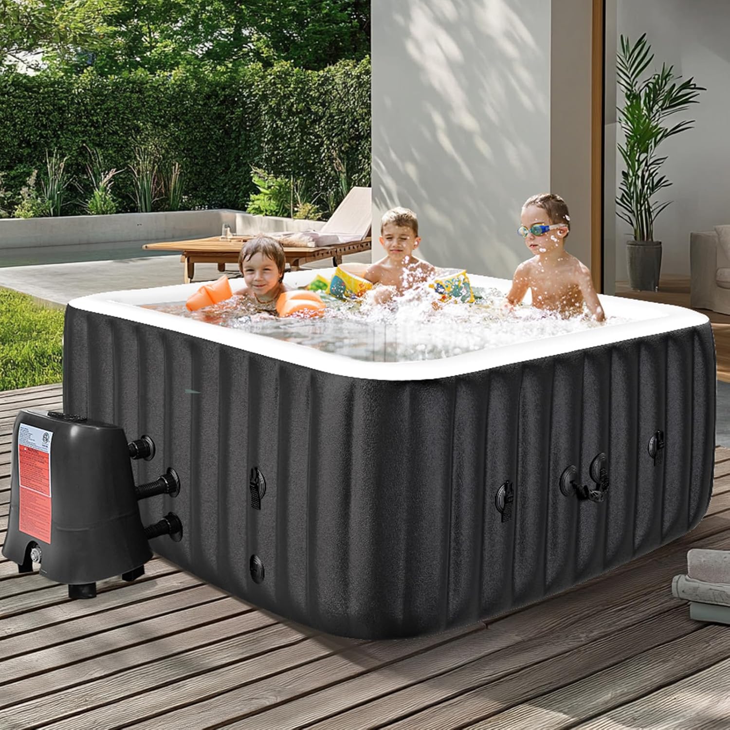 NAIZEA Inflatable Hot Tub - Outdoor Hot Tubs 4 to 6 Person, Portable Blow Up Spa Square Portable Hot Tub, 130 Soothing Bubble Air Jets, Cover, 2 Filter, 240 Gallon