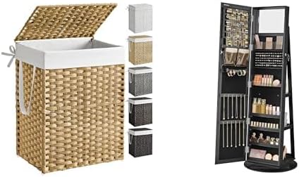 SONGMICS Laundry Hamper with Lid, 360° Swivel Jewelry Cabinet, ULCB51NL and UJJC006B01