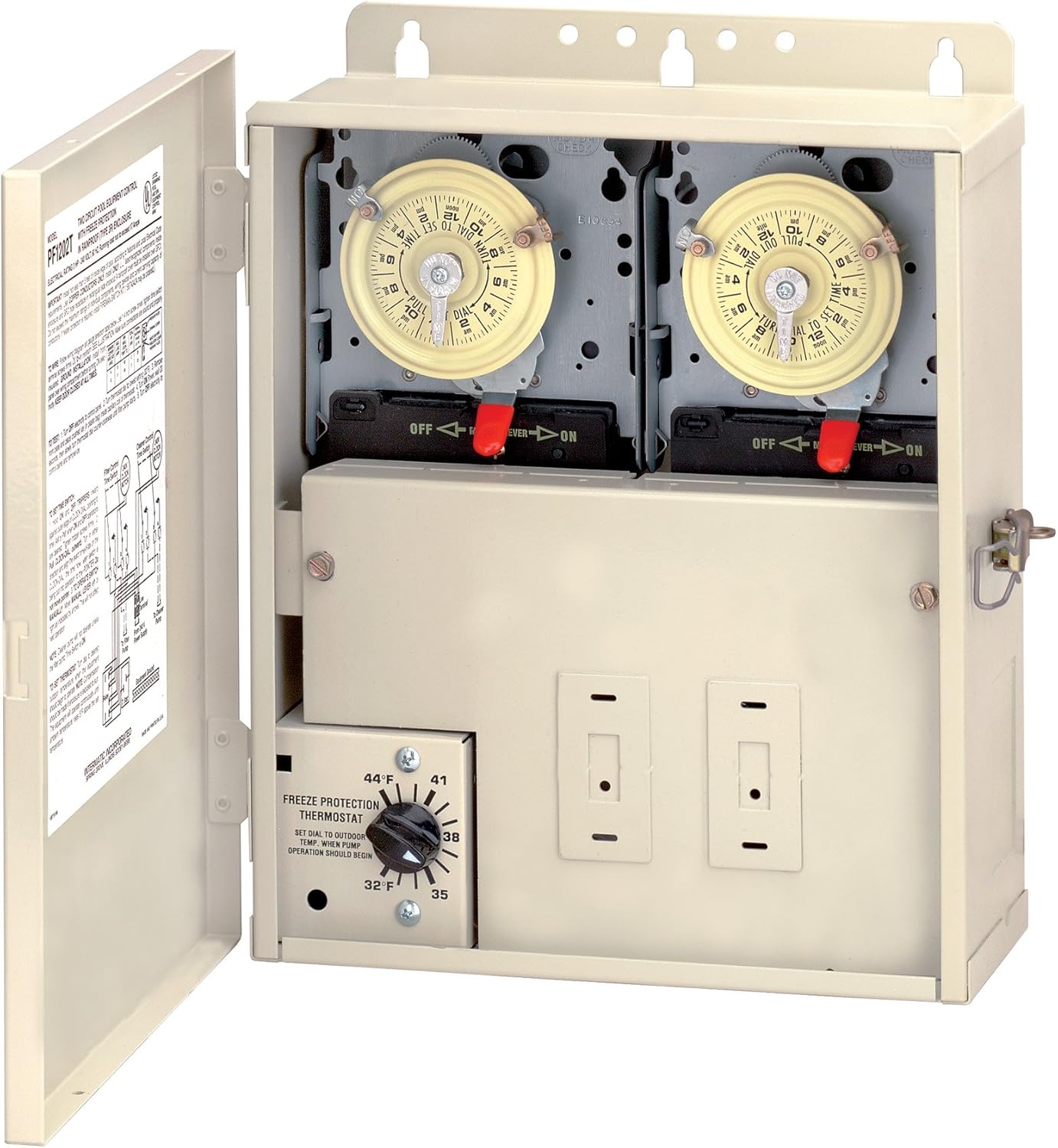 Intermatic PF1202T Control System with Freeze Protection and Power Center with Two T104M Mechanisms, Beige