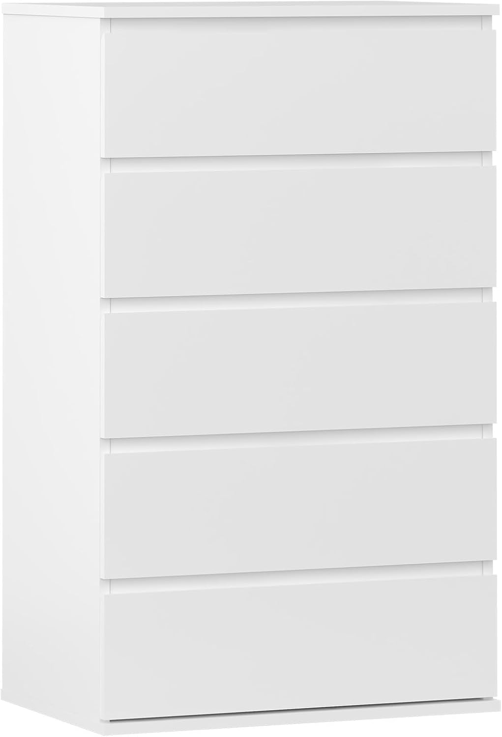 Modern Chest of Drawers, 4/5/6 Drawer Dresser Without Handles Floor Storage Drawer Cabinet Vertical Dresser Storage Organizer for Home Office(5 Drawers, White)