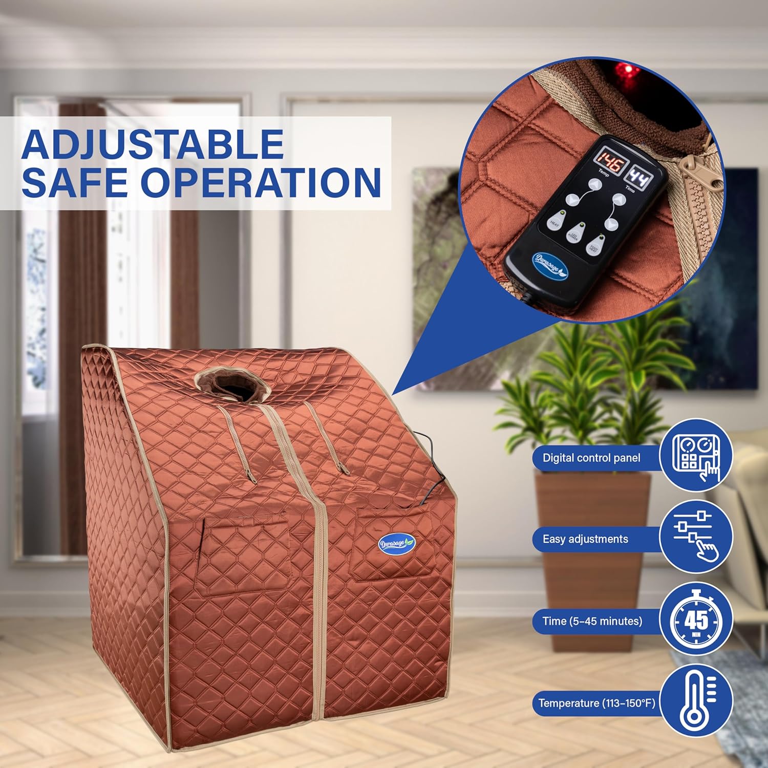 Durasage Personal Ultra Low Emf Portable Infrared Sauna Spa for Relaxation at Home, 30 Minute Timer, with Handheld Remote Control, Heated Footpad and Chair (Copper, DIF-6000)