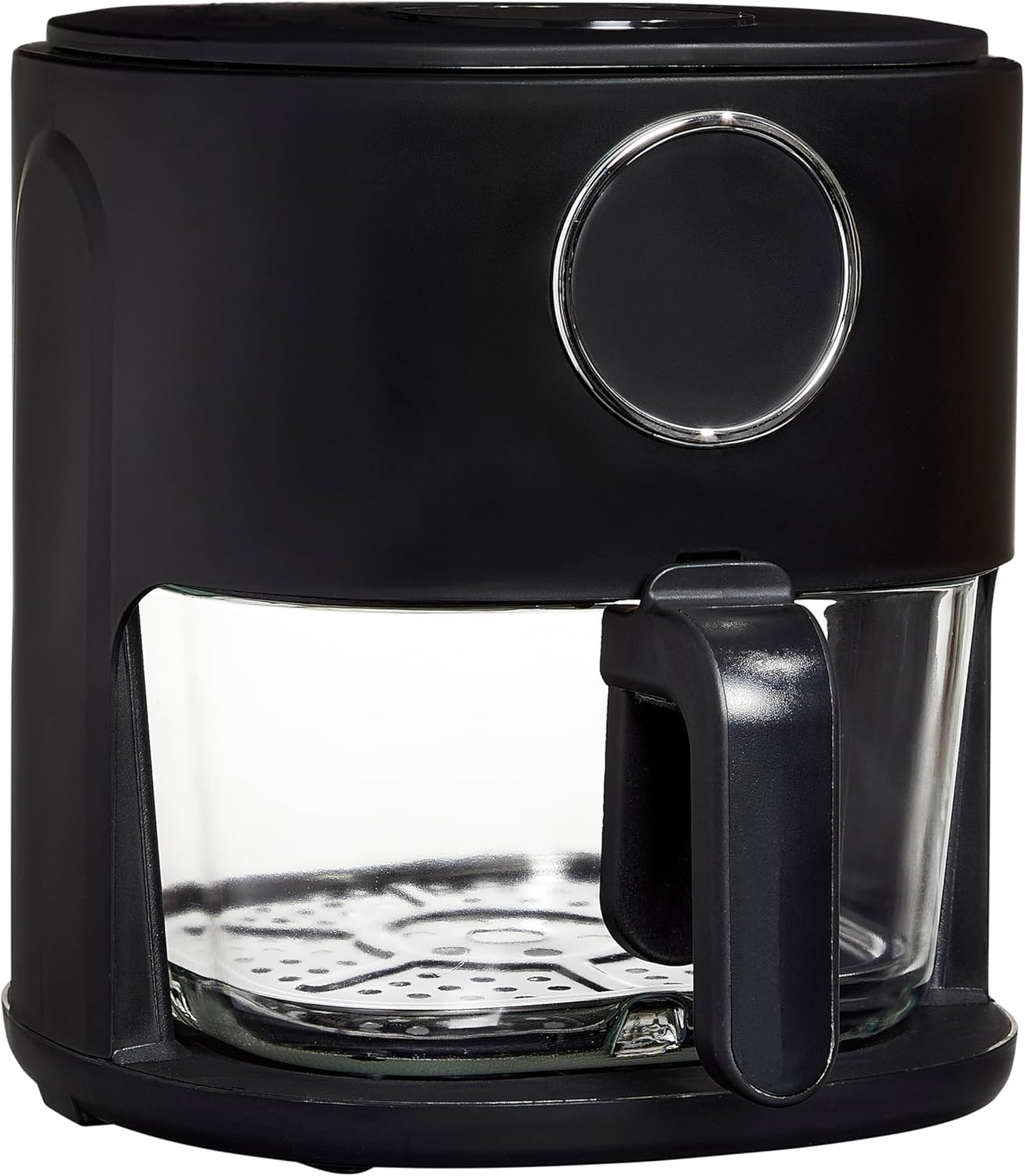 Cook with Color 1200W 4Qt Air Fryer: Stylish Design, Glass Basket, Dishwasher Safe, Digital Display, 6 Presets - Variable Temp 175°F to 400°F & 60-Min Timer - Goat/Mink