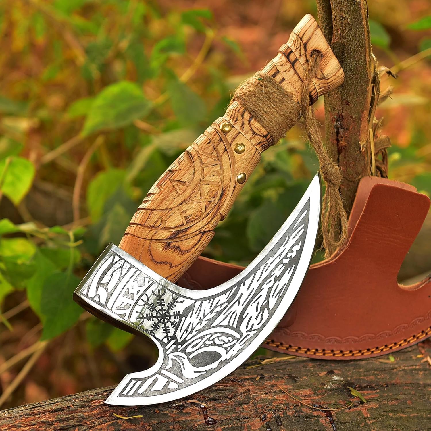 Viking Pizza Cutter Hand Forged Hatchet Mini Axe | Carbon Steel Slicer Chef Axe With Leather Sheath | Premium Pizza Oven Accessories for Camping, Hunting & Gifts for Men