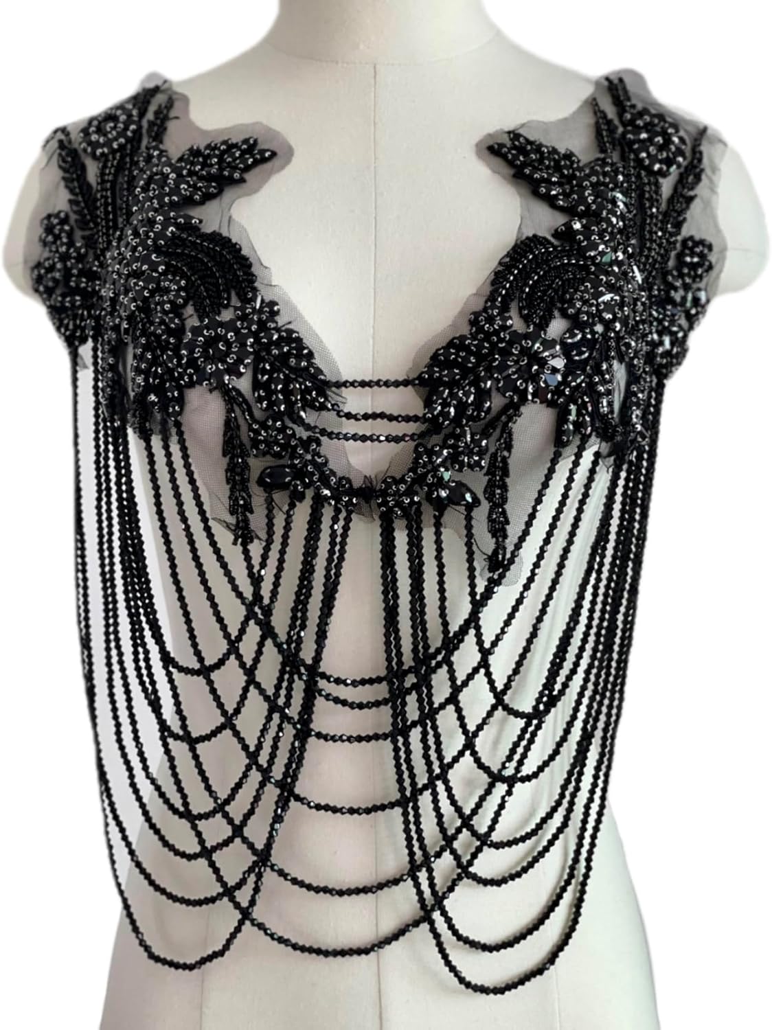 Handmade Tassel Rhinestone Applique,Rhinestone Bodice Applique, Rhinestone Applique for Dress Wedding Clothing Accessory Applique、Patch (Pink)