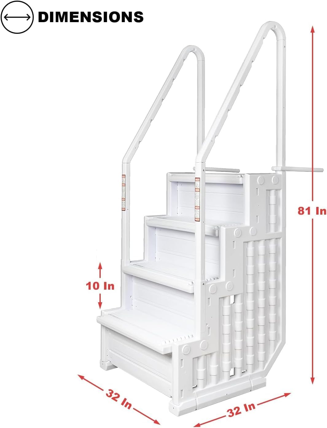 Poolzilla Premium Pool Step Ladder for Above Ground Pools - Deck Mounted Ladder w/Double Handrails - for 48’’ to 54’’ in. Above Ground Pools