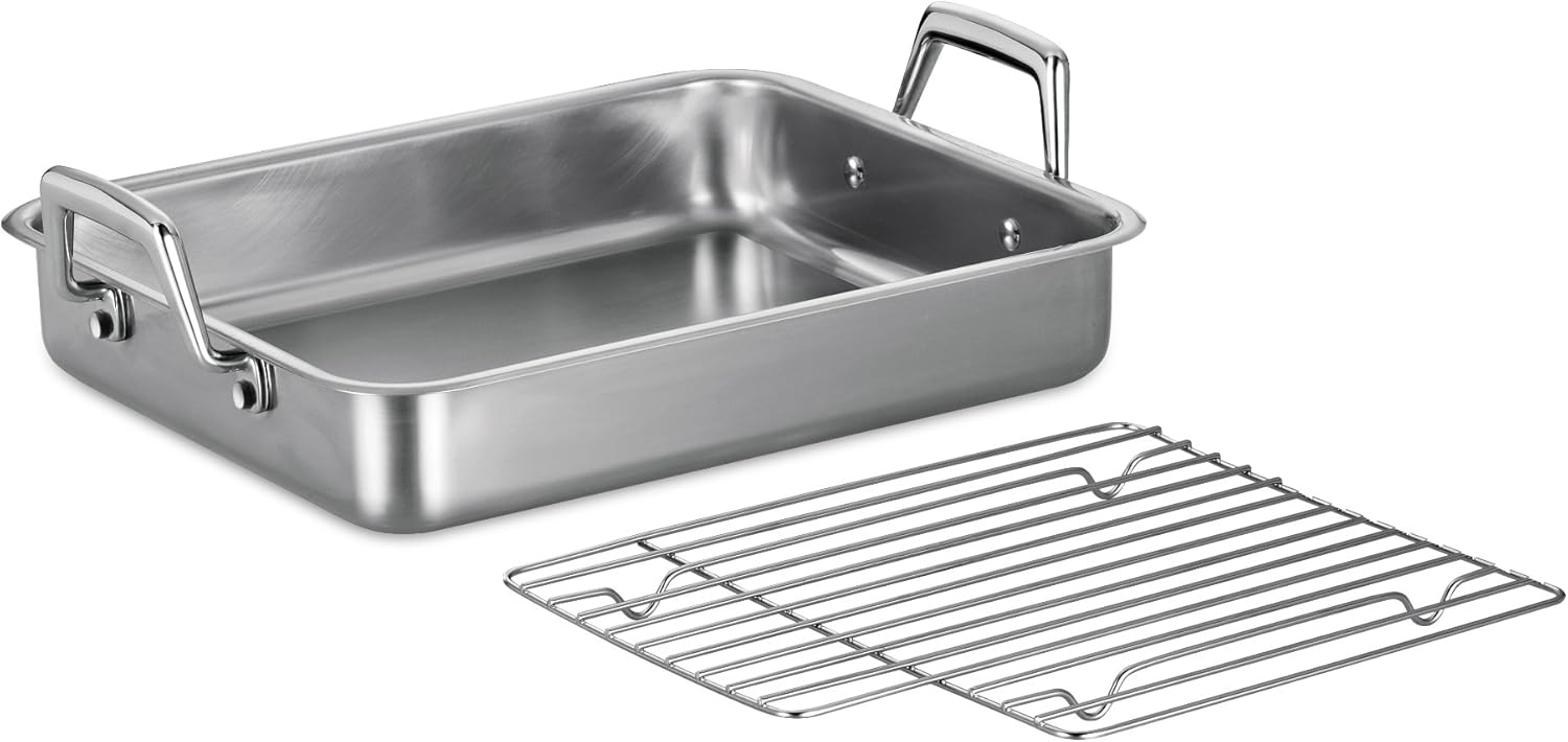 Tramontina 16.5-Inch Stainless Steel Roasting Pan with Rack, Turkey Roaster for Oven, Dishwasher Safe, Made in Brazil