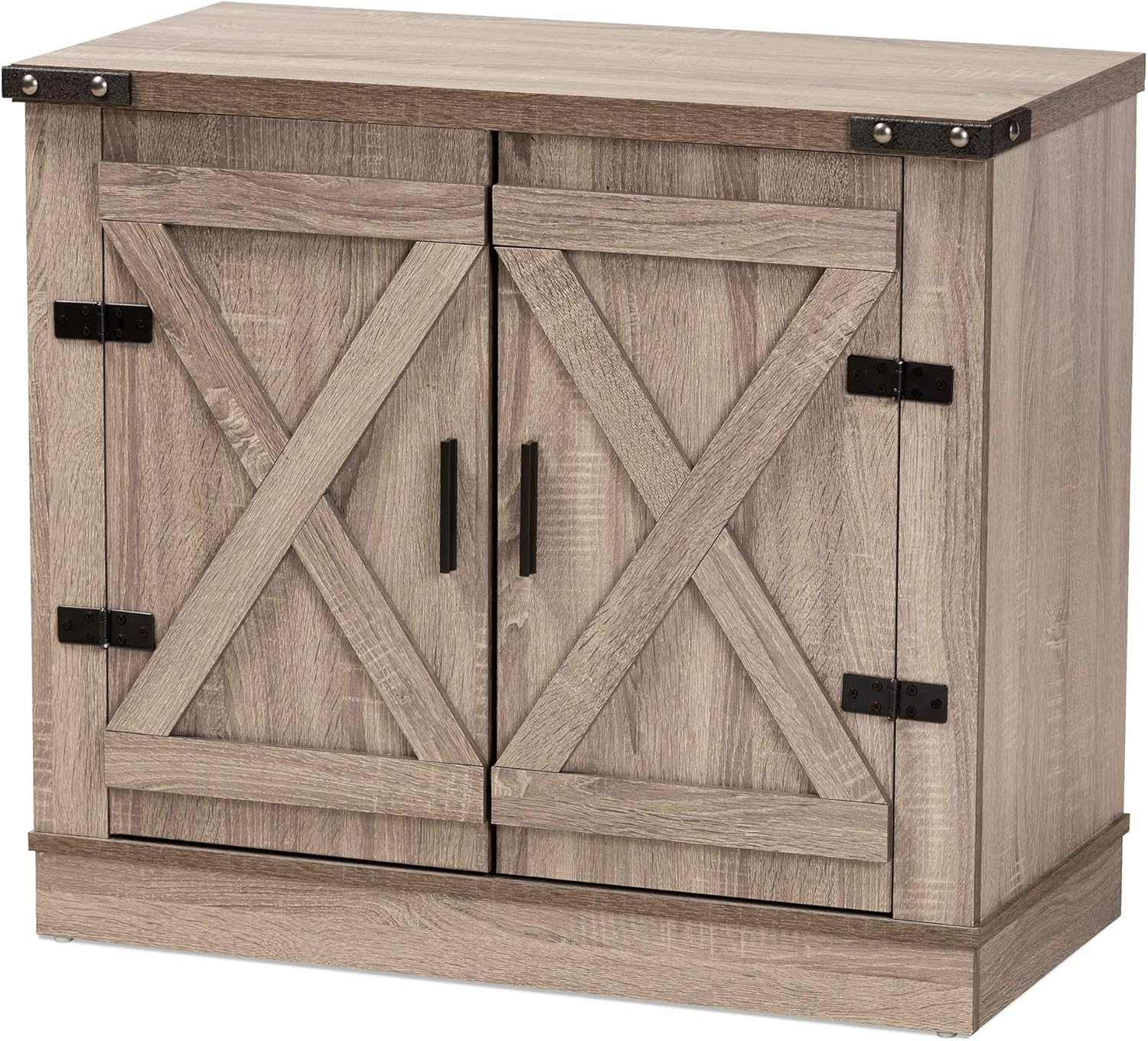 Baxton Studio Wayne Modern Contemporary Farmhouse Oak Brown Finished Wood 2-Door Shoe Storage Cabinet