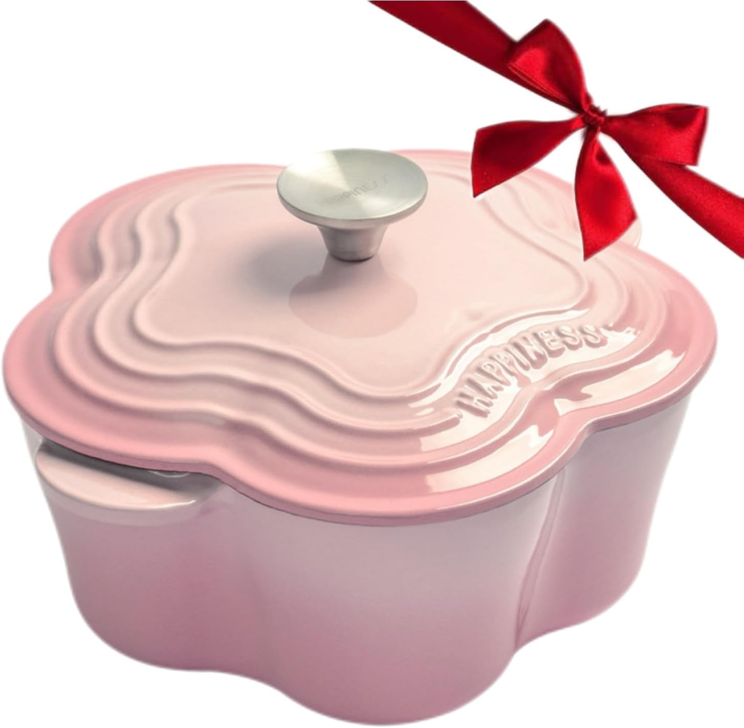 Enameled Cast Iron Dutch Oven Floral-Shaped Pot with Lid, Dual Handles, Works on All Stovetops, Oven Safe to 500°F, 2.5 Quart, Pink