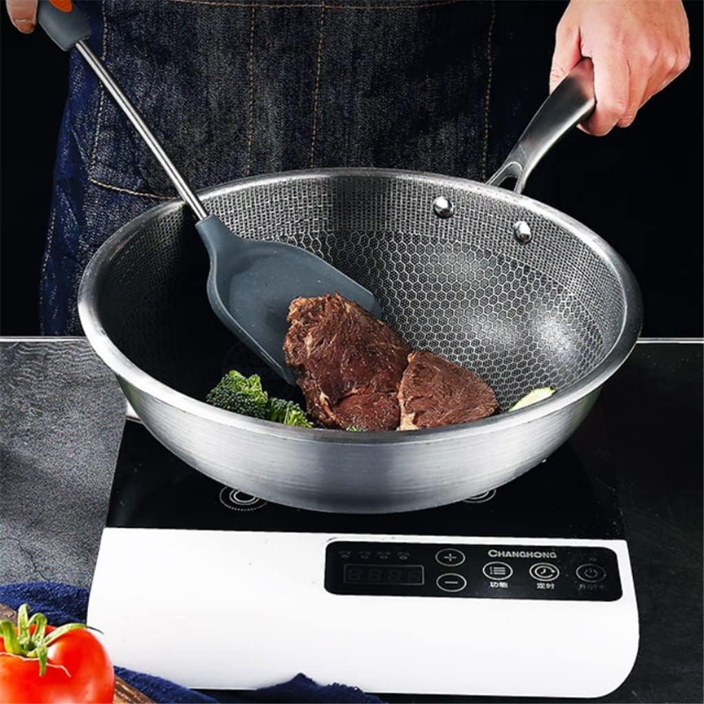Uncoated wok,non-stick pan,Stainless steel,Honeycomb design,Uniform heating,For Electric, Induction and Gas Stoves