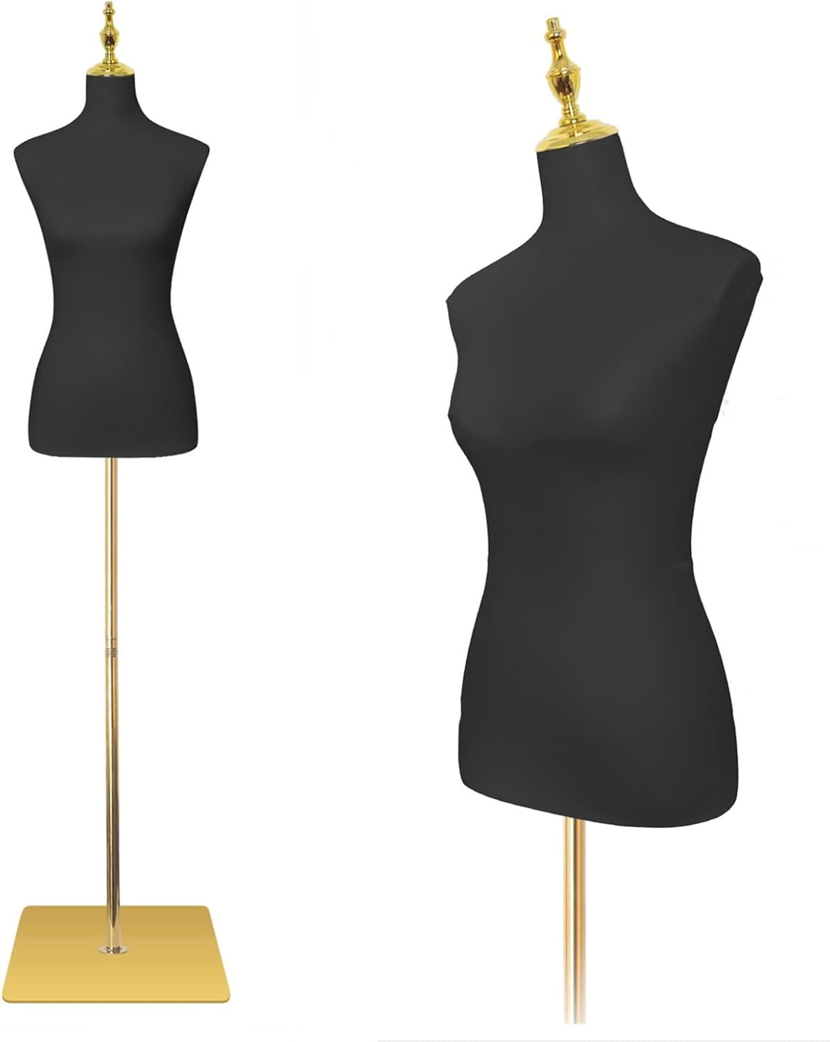 EaseHome Mannequin Body Female Mannequin Torso,Height Adjustable Black Leather Dress Forms for Sewing,Model Display Body Stand with Metal Bracket for Clothing Dress Jewelry Display