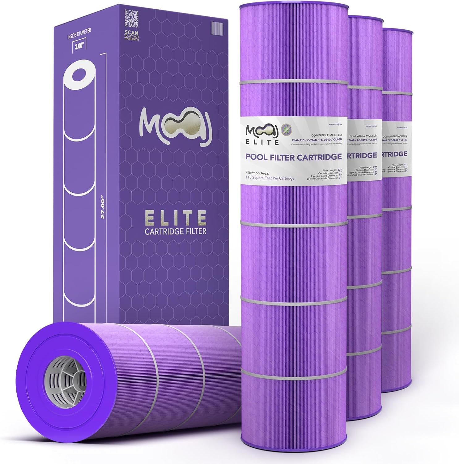 MOAJ Elite Pool Filter 4-Pack Replaces Jandy CL460, CV460, R0554600, A0558000, PJAN115, PJAN115-PAK4, Filbur FC-0810, Unicel C-7468, XLS-705 | 26 15/16