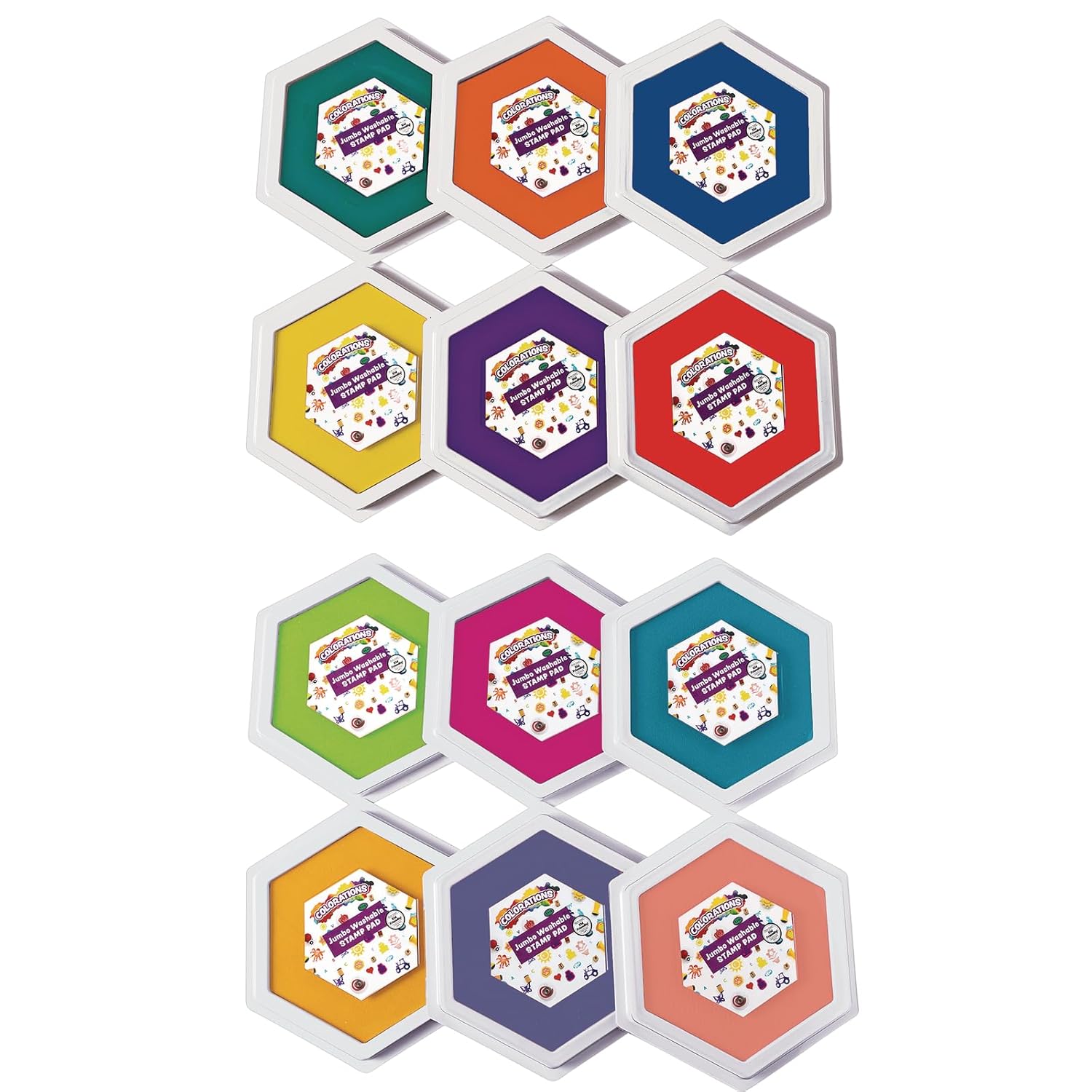 Colorations Jumbo Large Washable Stamp Pads for Kids, Rubber Stamps, 6 x 7 inch, Non-Toxic, Arts & Crafts, Teachers, Handprints, 12 Colors, DIY, Craft Ink Pad for Stamps, Scrapbooking