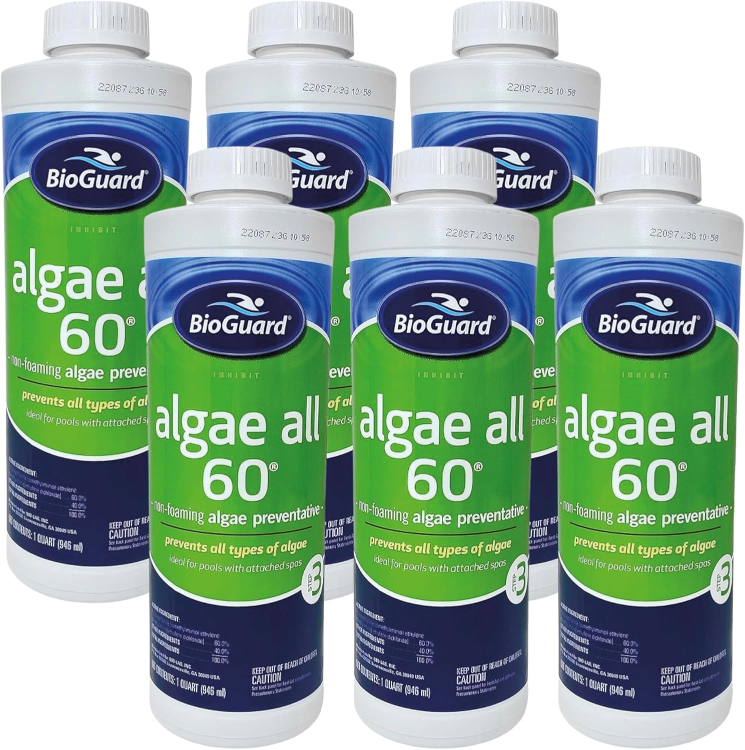 BioGuard Algae All 60-1 Quart, Pack of 6, Non-Staining & Non-Foaming, Ideal for Swimming Pools with Attached Spas or Fountains