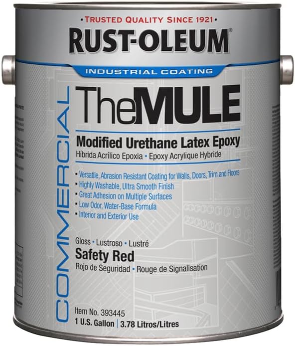 Rust-Oleum 393445 Safety Red MULE Modified Urethane Latex Epoxy, Gloss, 1 Gal