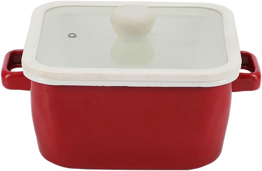 Household Dormitory Ears with Lid Cooking Noodle Stew Enameled Square Pot Deep Storage Pots